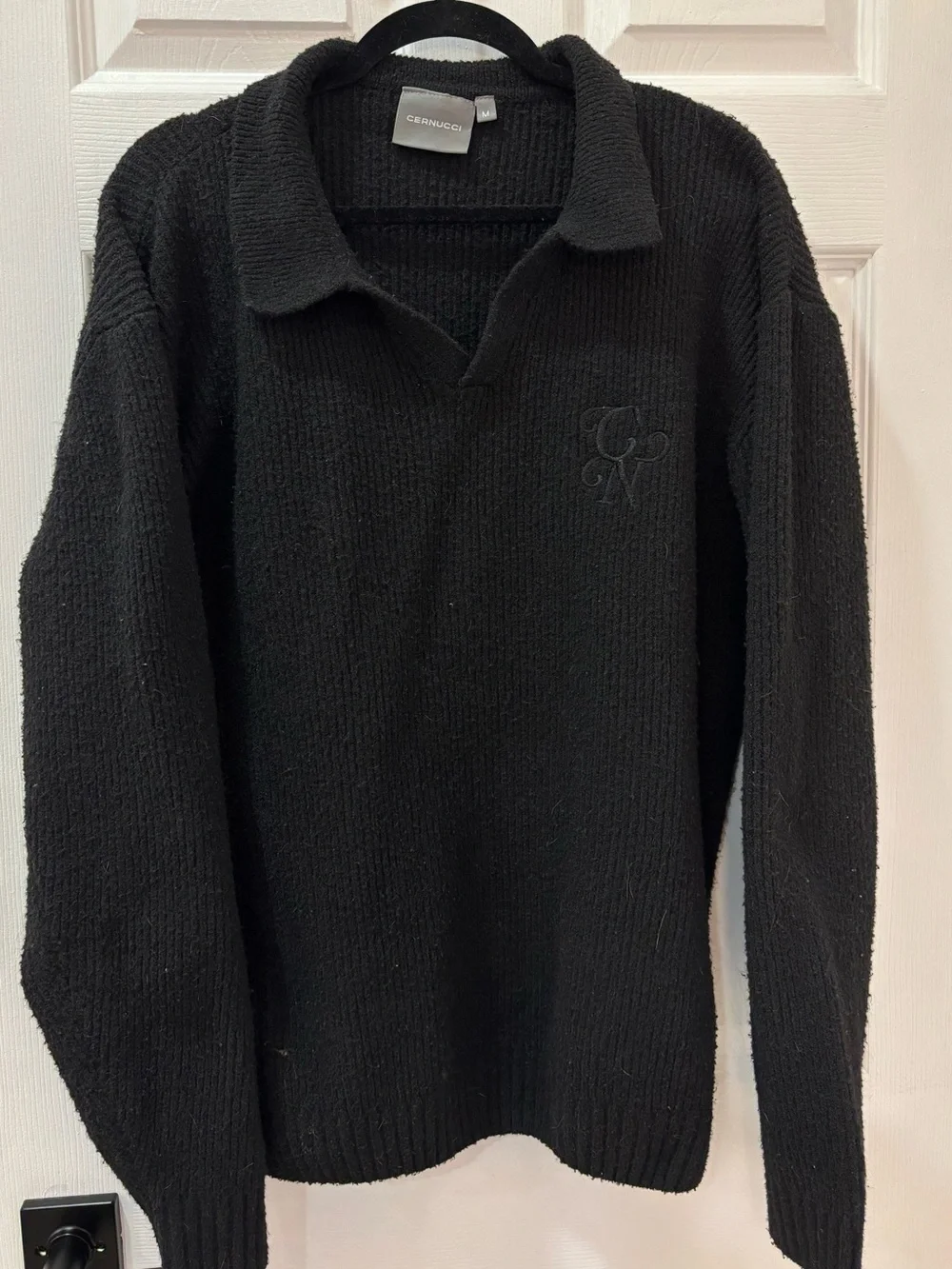 Black Knit Polo Sweater